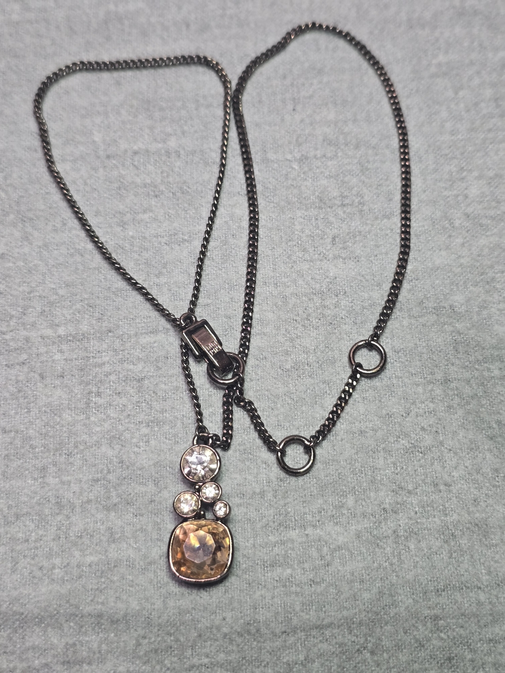 Givenchy Gunmetal Necklace with Clear and Champagne Crystal Pendant